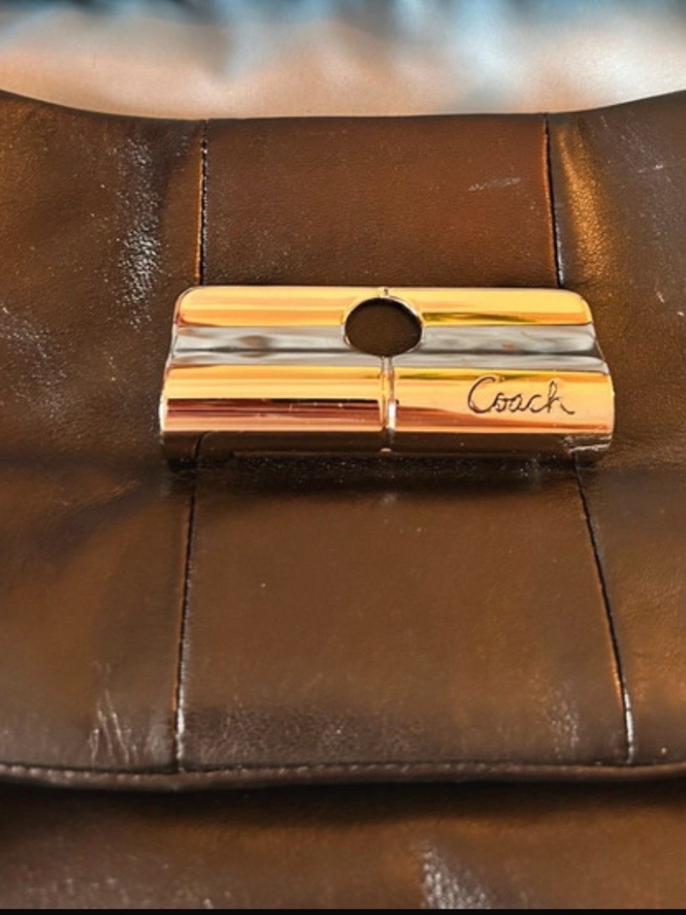 Coach Black Leather Shoulder Tote with Front Pocket - Picture 5 of 6